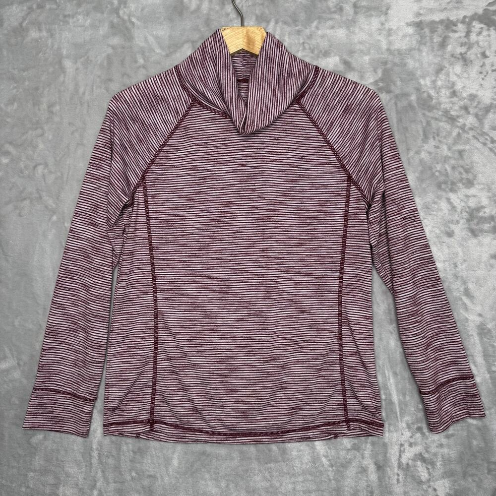 Talbots Pullover Womens Petite Medium Burgundy Striped Cowl Neck Long Sleeve